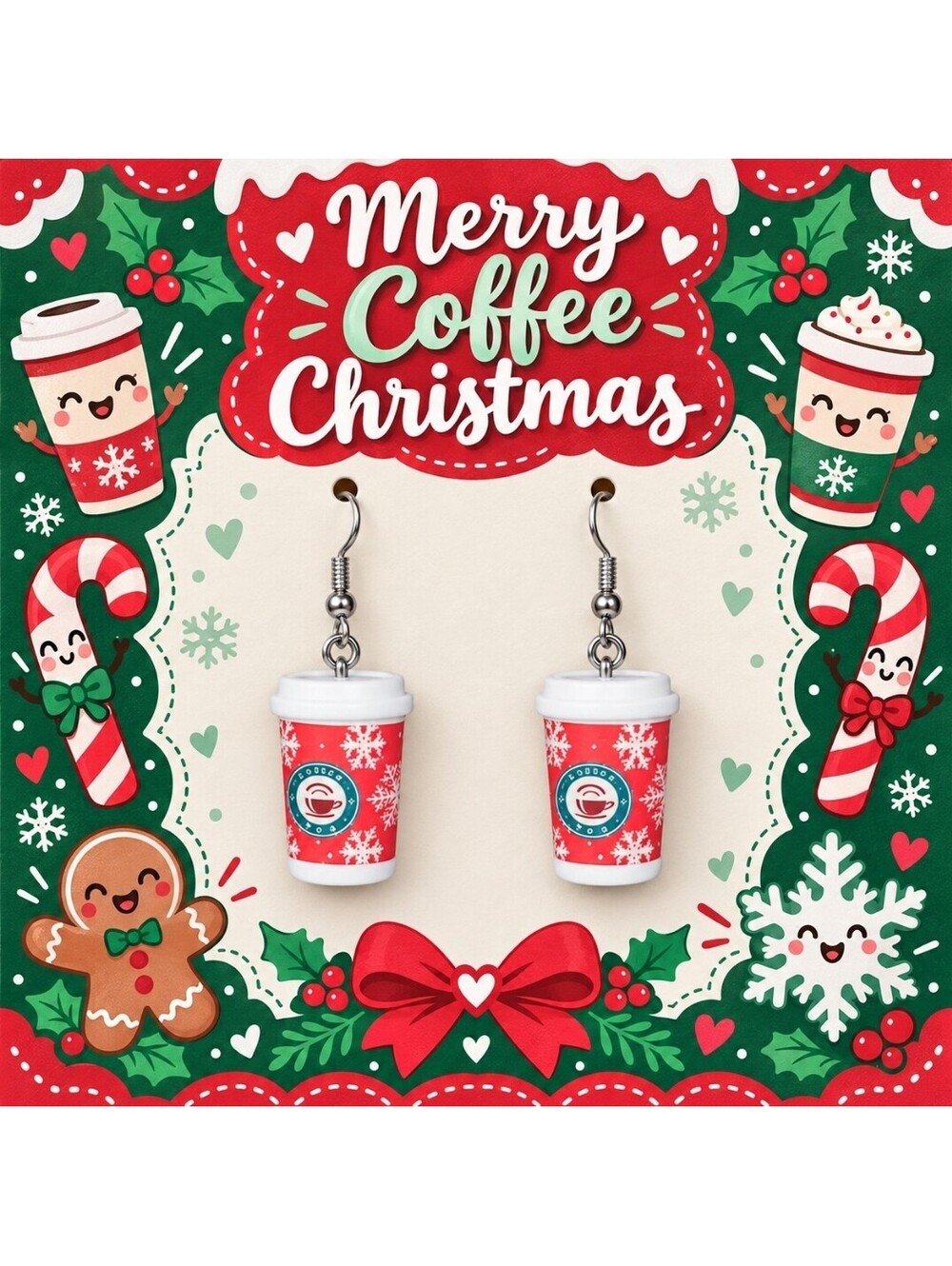 Kawaii Christmas Festive Coffe Cup Earrings
